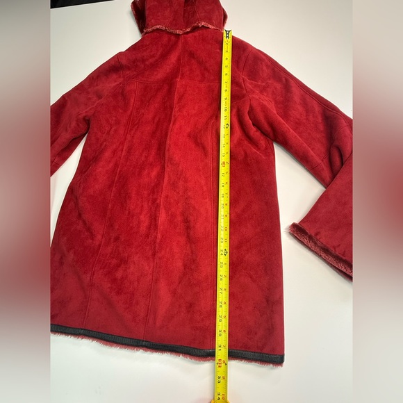 Novelti Petite for Lindor Women's Red Hooded Coat Faux Suede Size Medium - Picture 6 of 9